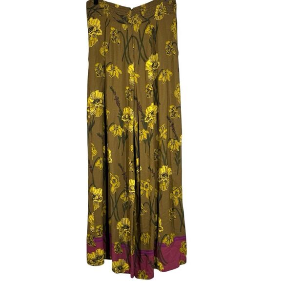 Anthropologie Maeve Terrace Wide Leg Floral Pants Brown Gold Women’s Size 8 - Picture 4 of 7